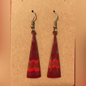 Vintage Red Two-Tone Enamel Dangle Earrings